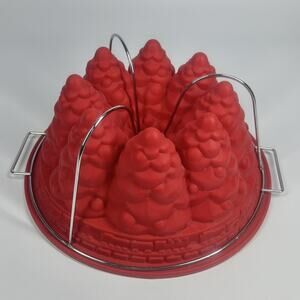 Silicone Round Cake Pan 10” Holiday Christmas Tree & Train Mold W/ Metal Stand
